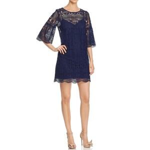 NWT Le Gali Womens Kassie Dress Navy Crochet Sheer Lace Scalloped Mini Cocktail